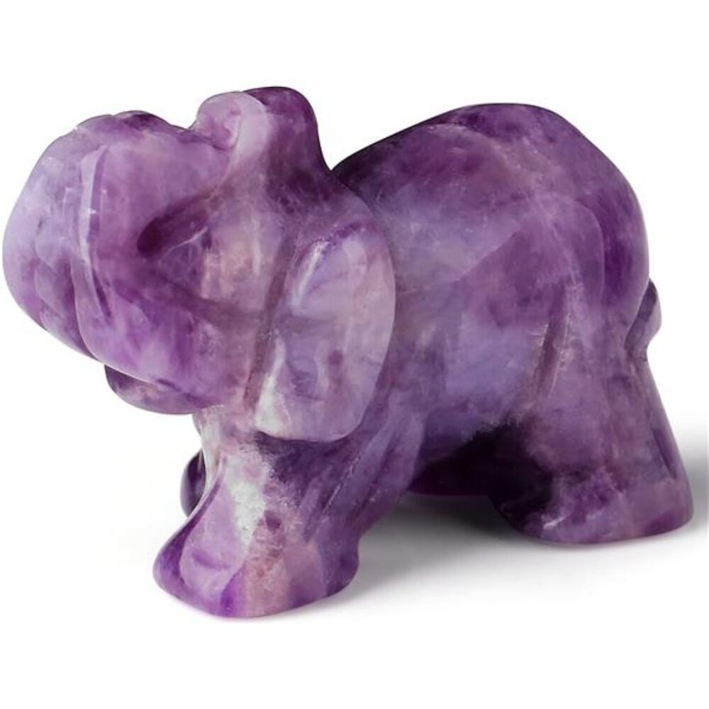Elegant Hand-Carved Amethyst Elephant | 2in Natural Crystal Stone
